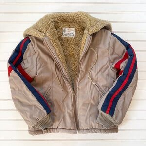 VINTAGE LONDON FOG Sherpa Lined Aviater Ski Jacket w/ Colorblock Racing Stripes